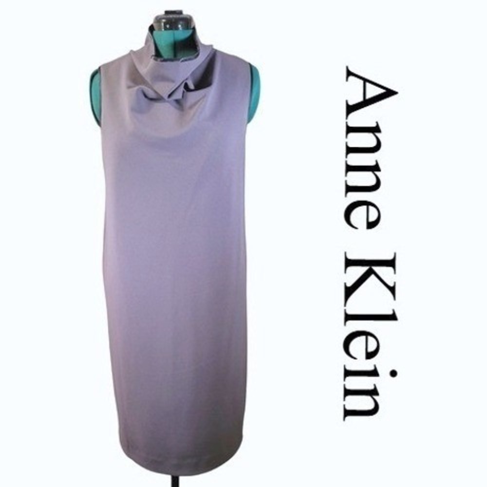 Anne Klein Dress Womens Medium Purple Polyester Cowl Neck Sleeveless Sheath Chic